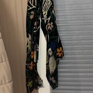 Floral Black Scarf with Colorful Accents